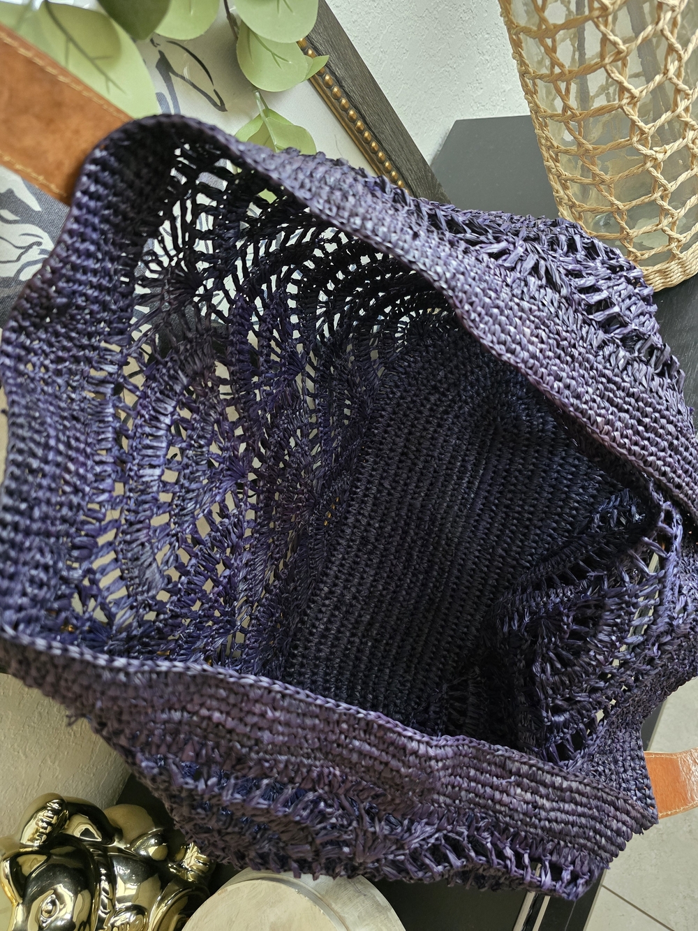Mar Y Sol Tulum Navy Raffia Tote Handcrafted Crochet Beach Bag - Picture 4 of 10